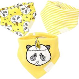 Triangle Shape Baby Feeding Bibs-Pack of 3 - Yellow Panda-15