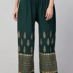 fambee Women Relaxed Dark Green Viscose Rayon Trousers-picture-44