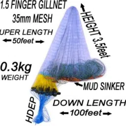 a to z 1.5 FINGER 35mmGILLNET MUD SINKER, HEIGHT 3.5F, UP LENGHT 50F, DOWN LENGHT Fishing Net image 2