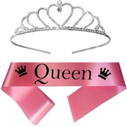 Queen Pink Sash with heart crown Tiara For WOmen & Girls-10
