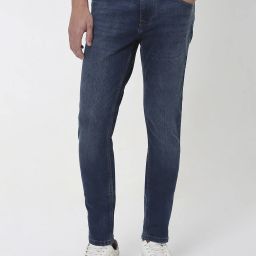 Men Skinny Mid Rise Blue Jeans-image-100