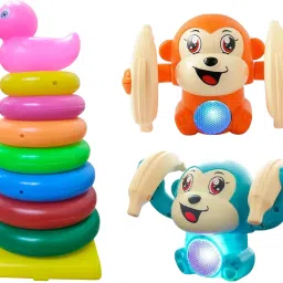 Dancing Spinning Rolling Banana Monkey & Stacking Ring Toy Set for Kids-17