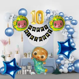 Cocomelon Blue & White 10th Birthday Decoration Kit with Foil Balloons & Banner-image-30
