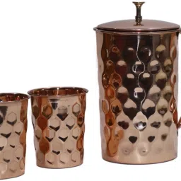 Shakuntla Handicraft Diamond Cut 1.5 litre Copper Jug with Lid & 2 Water Glass 200 ml Jug Glass Set-image-20