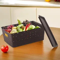 Plastic 5 LTR Stackable Plastic Storage Box with Lid | Cannes Pattern -Brown Storage Basket-image-89