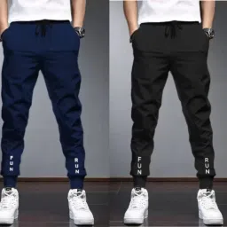 Pack of 2 Men Printed Black, Dark Blue Track Pants-image-34