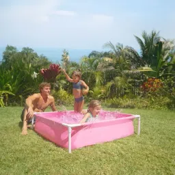 vwretails Pink Square Frame Kids Pool - Durable Metal Frame Backyard Fun Pool for Toddlers Inflatable Swimming Pool image 4