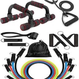 Body Workout Sports Equipment’s | Pack of 3 Workout COMBO | Athletes CHOICE Body Fitness | 1x 11 in 1 Resistance Band | 1x Pushup Bar Stand For Dips | Exercise Kit | 1x Single Band Toning Tube |Gym Training, Home Exercise, TRUSTED by DR. Fitness Accessory Kit Kit-30