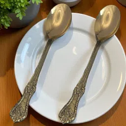Pure Brass Serving Spoon Set | Vintage Design Pital Chamach for Kitchen & Dining Brass Serving Spoon, Sugar Spoon, Tea Spoon, Dessert Spoon Set-image-61