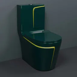 Premium Quality C028 Premium Quality Shining Royal Green commode with Yellow Finishing Line Western Commode-image-5