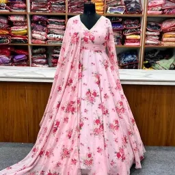 Self Design, Paisley, Geometric Print, Floral Print Georgette Stitched Flared/A-line Gown-picture-0