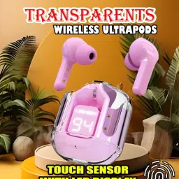 crecro Ultrapod Bluetooth Earbuds Headset Crystal Transparent Design,LED Display W83 Smart Headphones-image-96