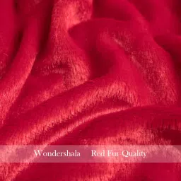 wondershala Square shape cushion Red fur pillow set with zipper Microfibre Solid Cushion Pack of 2 image 2