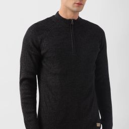 Men Solid Crew Neck Black Sweater-image-62