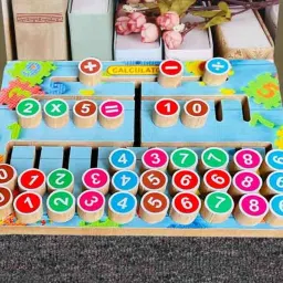 Wooden Math Calculation Board Numerical Maze Tracing Toy Calculator Board Puzzle Calculator Numerical Matching Board Early Educational Training Teaching Aids Toy BasicCalculator-28