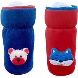 New Born Baby Soft Velvet Feeding Bottle Cover Teddy face_250 m | (Blue,red)-image-9