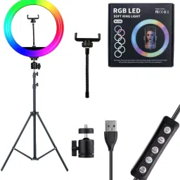 Webilla RGB Ring Light with Tripod Phone Holder 3 Led Mode Warm Cool Light |10 Level Brightness | 26 RGB Color Changing & Dynamic Flash for YouTube Makeup Stream Photo & Video Shoot for All Smartphones Ring Flash-picture-27