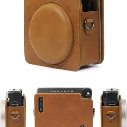 SHOPIZONE PU Leather Camera Bag For Instax Square SQ6 With Strap BrownCamera Bag image 5