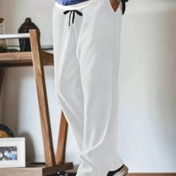 Men Loose Fit White Viscose Rayon Trousers-picture-18
