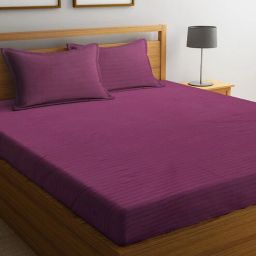 hosta homes Purple Solid 280 TC Cotton Blend Queen Sized Bed Sheets with 2 Pillow Covers-picture-23