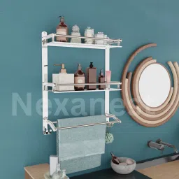 3-layer Multipurpose Bathroom Shelf/rack/stand/accessories With Towel holder Chrome finish Towel Holder-0