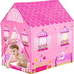 Cute Pink Play Tent House for Girls – Indoor Outdoor Foldable Dollhouse Tent-image-36