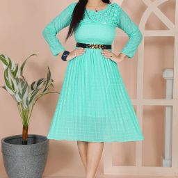 Women Asymmetric Green Below Knee Dress-image-10
