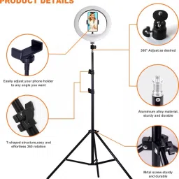 Wrapo 10" Selfie Ring Light with 50" Extendable Tripod Stand & Flexible Phone Holder for Live Stream/Makeup, Mini Desktop Led Camera Ringlight for YouTube Video, Compatible with iPhone/Android Ring Flash image 2