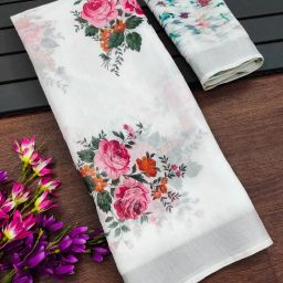 Digital Print, Self Design Bollywood Cotton Linen, Cotton Silk Saree-image-41