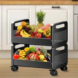 Rolling Metal Utility Cart Stackable Storage Baskets with Lockable Wheels Carbon Steel Kitchen Trolley-image-38