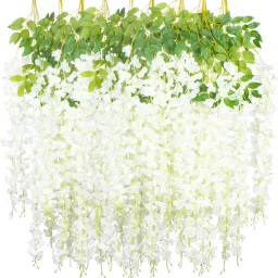 6 ps Artificial Wisteria Flowers Vine 3.6 ft Hanging Flower indoor outdoor decor White Westeria Artificial Flower-image-20