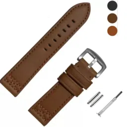 Bharasoft [TR] PREMIUM LEATHER MATTE THICK STRAP, NYLON LINING WITH TOOL 24 mm Genuine Leather Watch Strap-image-73