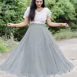 Polka Print Stitched Lehenga & Crop Top-image-5