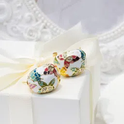 Gold Toned Elegant Handcrafted Multicolored Hinged Tube Hoop Earrings Alloy Hoop Earring-image-61