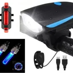 USB Rechargeable Cycle Horn with Light Cycle Tail Light Cycle Blue Valve Light LED Front Rear Light Combo-5
