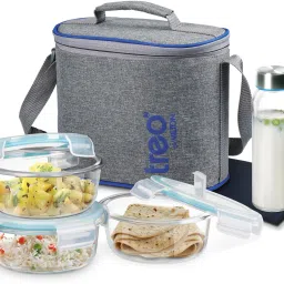 All Fresh Premier Glass Tiffin Set of 5 (3 Containers, 1 Bottle, 1 Dinning Mat) 3 Containers Lunch Box-7