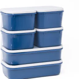 Plastic Storage Container Set – 6 Pieces, Blue, With White Lid Storage Box-image-75
