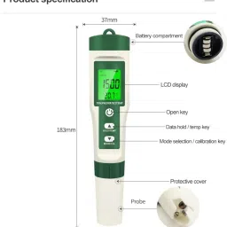 real instruments Digital Water Quality Tester 10 in 1 PH Meter with EC/TDS/Temperature/S.G/ORP pH/ISE/ORP Meter image 3