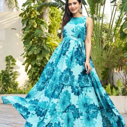 Floral Print Georgette Stitched Flared/A-line Gown-image-38