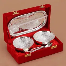 German Silver Plated Bowl Set Bowl, Spoon, Tray Serving Set-1