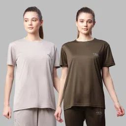 Pack of 2 Women Solid Round Neck Polyester Multicolor T-Shirt-image-26