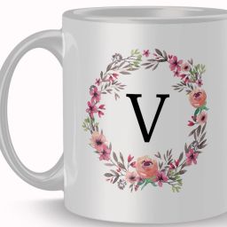 Best Gift Letter V Flower Alphabet Special Day Ceramic Coffee Ceramic Coffee Mug-image-44