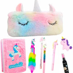 Unicorn Stationery Combo Pencil Pouch Art Polyester Pencil Box (Set of 8) unicorn art Art Plastic Pencil Box-3