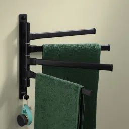 Aluminum 4-Arm Bathroom Swing Towel Hanger/Towel Holder for Bathroom/Towel Stand/Bathroom Accessories(Premium) Black Towel Holder-image-113
