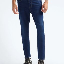 Men Tapered Fit Mid Rise Dark Blue Jeans-image-49
