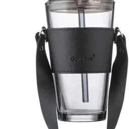 500ml Premium Glass Tumbler with Straw & Leather Grip – Black Glass Tumbler-image-77