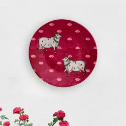 quirk india Red Sacred Cow Ceramic Decorative Wall Plate-picture-13