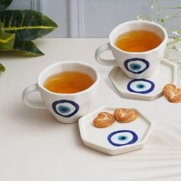 Pack of 4 Ceramic Tea/Coffee Saucer and Cup Set for Office and Home|Microwave Safe Dishwasher Safe-23