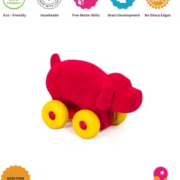 Red Micro Dog with Wheels - Velvet Soft Biodegradable Non-Toxic Toy for Kids-image-4