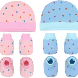 New Born Baby Infant Soft Cotton Mitten Sets with Cap and Booties-29